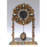 A Continental miniature giltmetal timepiece, late 19th c, decorated overall with turquoise glass