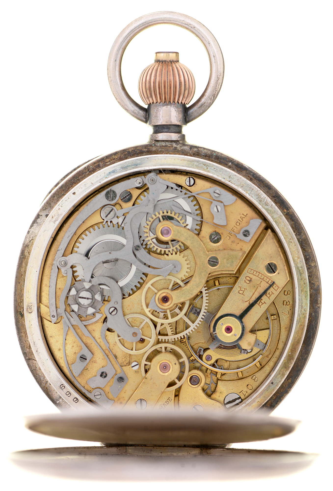 A Swiss silver keyless lever chronograph, the movement marked OFFICIAL and 337/801, enamel dial with - Image 4 of 4
