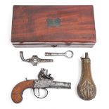 An English 40 bore flintlock pocket pistol, late 18th c, with 40mm turn off barrel, sliding safety