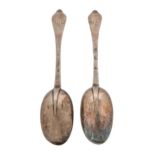 A pair of Queen Anne silver spoons, Dog Nose pattern, contemporary scratched initials G L, by