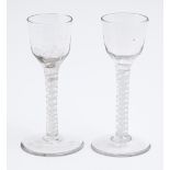 Two English wine glasses, c1770, the ogee bowl on double series opaque twist stem, 14cm h The