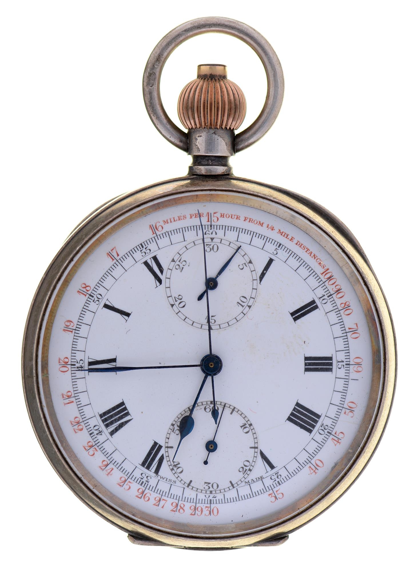 A Swiss silver keyless lever chronograph, the movement marked OFFICIAL and 337/801, enamel dial with