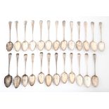 Twenty-four silver tablespoons, all but one George III, Old English pattern, all London, by