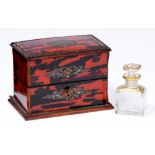 A French Boulle scent casket, c1870, of rosewood and ebony and veneered in red stained horn,