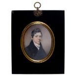 English School, 19th century - Portrait Miniature of a Gentleman,  in a black coat and white