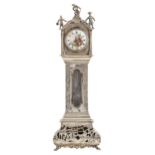 A Dutch miniature silver longcase clock,  late 19th c, incorporating a earlier verge watch with