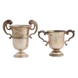 Two George V silver trophy cups,  11 and 15cm h, by Walker & Hall, Sheffield, 1923, 13ozs The