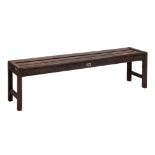 A teak garden bench, mid 20th c, 43cm h; 33 x 152cm The collection of C. W. Briggs (1906-1971) (lots