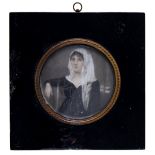 French(?) School, early 19th century - Portrait Miniature of a Lady,  in a black dress, seated