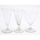 Two English spirally fluted dwarf ale glasses and a rummer, late 18th c, 11 and 13.5cm h The