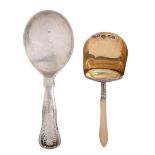 A George III silver caddy spoon, with mother of pearl handle, 88mm l, by Joseph Willmore, Birmingham