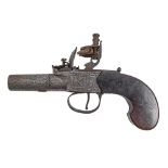 An English 40 bore flintlock pocket pistol, late 18th c, with 43mm turn off barrel, sliding safety