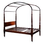 A mahogany four poster bed, early 19th c,  the turned foreposts spirally fluted and with turned back