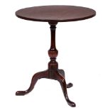 Miniature furniture. A mahogany tripod table, early 20th c, with mahogany stained tip-up top, 34cm