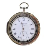 An English triple cased silver and painted tortoiseshell verge watch, R Stroud, London, No 3746,