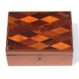 A Regency sycamore box, with specimen wood lid, the interior and detachable tray in contemporary