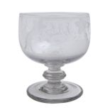 An English glass rummer, c1840, the cut bowl wheel engraved with a sportsman taking aim with his