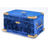 A Palais Royal musical gilt brass mounted bright blue plush jewel box, late 19th c, with Swiss