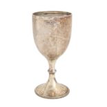 A George V silver goblet, on trumpet foot with beaded knop and rim, 18cm h, by Walker & Hall,