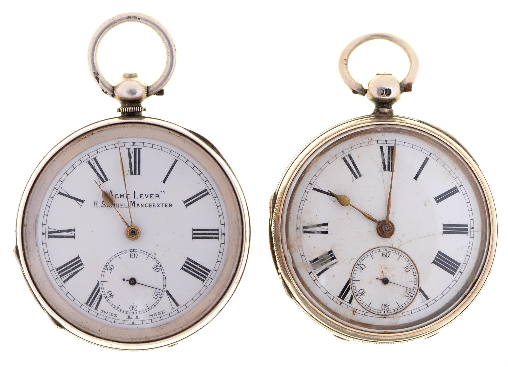 Two silver lever watches, H H Burton, Leicester, No 31201 and H Samuel Manchester "Acme Lever", with