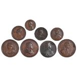 Medallions, Oliver Cromwell & Aniello, bronze, 46mm, aEF; 1745 Duke Cumberland by Kirk, bronze,