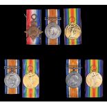 WWI, two pairs and group of three brothers medals, 1914-15 Star, British War Medal and Victory Medal