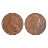 Queen Anne and Prince George of Denmark, bronze 42mm, by Croker, MI II233/14, EF From the collection