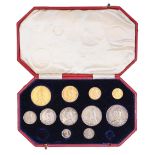 Coins, Queen Victoria, 1887, Ordinary Issue Jubilee Head gold and silver set, £5, £2, £1, £½, Crown,