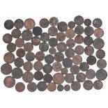 Tokens, 18th century, Farthings (5); Halfpennies (57), Pennies (2); 19th century, Halfpennies (2);