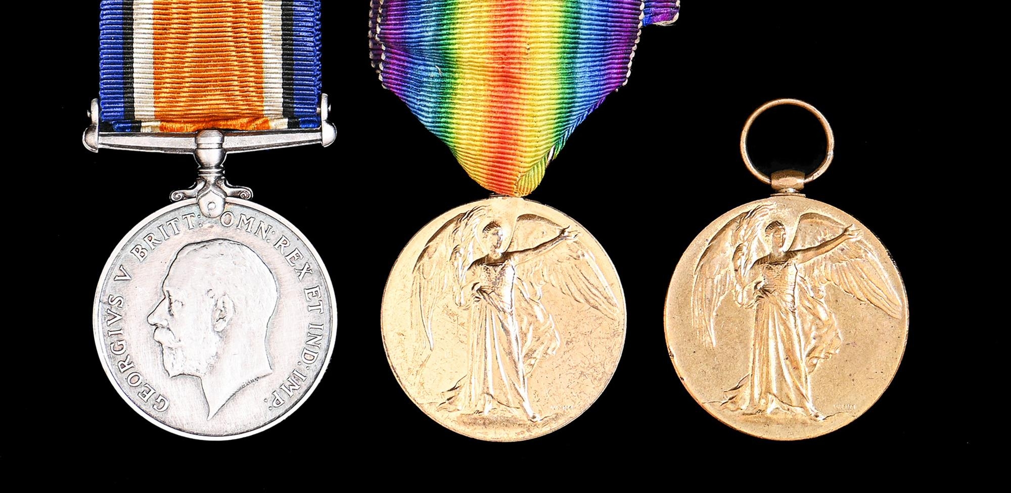 WWI pair, British War Medal and Victory Medal, 230 Cpl E Metcalf, N'd Fus and Victory Medal, 23193