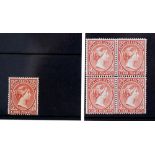 STAMPS – FALKLAND ISLANDS 1891-1901 1/2d to 1/-, 1d reddish chestnut. 1d orange-red block of four.