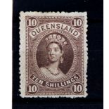 STAMPS AUSTRALIAN STATES – QUEENSLAND GROUP 1895-1911 inc. 1895 10/- brown on thin paper. 1906 £1