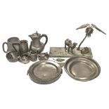 Miscellaneous metalware, to include 19th c and later pewter articles Some damage