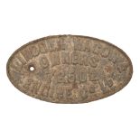 Railway Arts.   A cast iron oval plate of  LINCOLN WAGON  OWNERS ENGINE CO LTD, 72502,  27.5cm l,