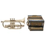A Boosey & Hawkes regency cornet, cased and an accordion (2) Cornet in good, practically as new