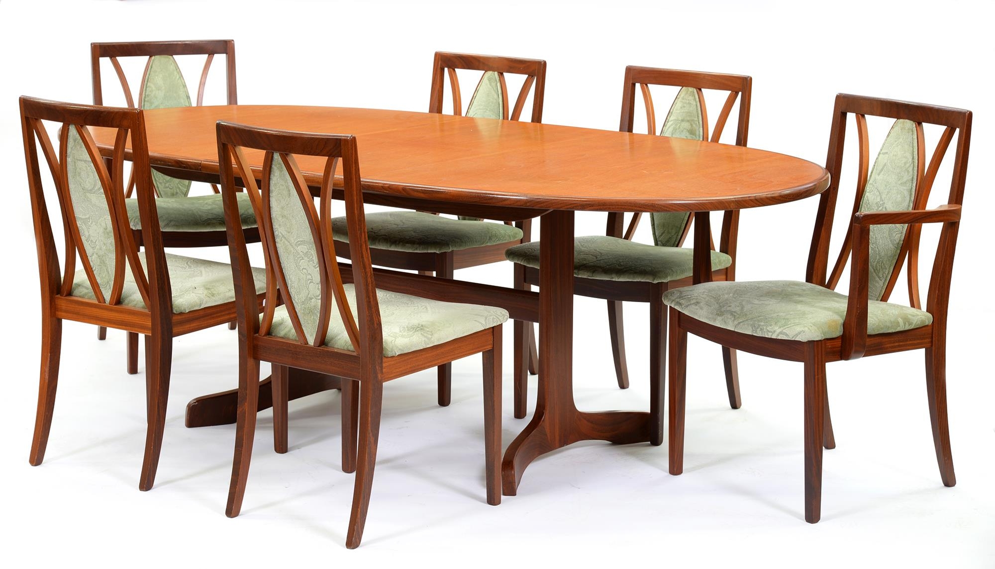 A G-Plan teak dining table, late 20th c, with leaves, 106 x 162cm unextended and a set of six dining