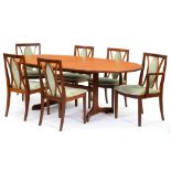 A G-Plan teak dining table, late 20th c, with leaves, 106 x 162cm unextended and a set of six dining