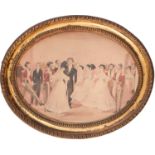 English School, 19th c - A Regency Ball, watercolour and pencil on paper, oval, 23 x 30cm Fairly