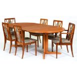 A Skovby teak dining table, c1990, with two leaves, 74cm h; 111 x 211cm and a set of six G-Plan