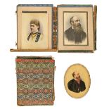 Chinese School, 1886 - Portrait Miniatures of a Lady; A Gentleman, ivory, 14 x 10cm, in folding book