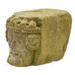 A medieval English  sandstone  royal head corbel, possibly Shropshire, West Midlands, possibly