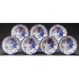 A set of seven Copeland & Garrett blue printed and enamelled bone china plates, c1830, decorated