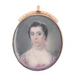 Samuel Cotes (1734-1818) - Portrait Miniature of a Lady,  in pink dress and pearls, signed with