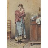 George Goodwin Kilburne RI, ROI, RMS (1839 - 1924) - A Damsel, signed and dated 1875, watercolour,