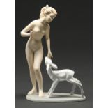 A Wallendforf figure of a nude and fawn, mid-20th c, 22.5cm h, green printed mark and model no. 1657