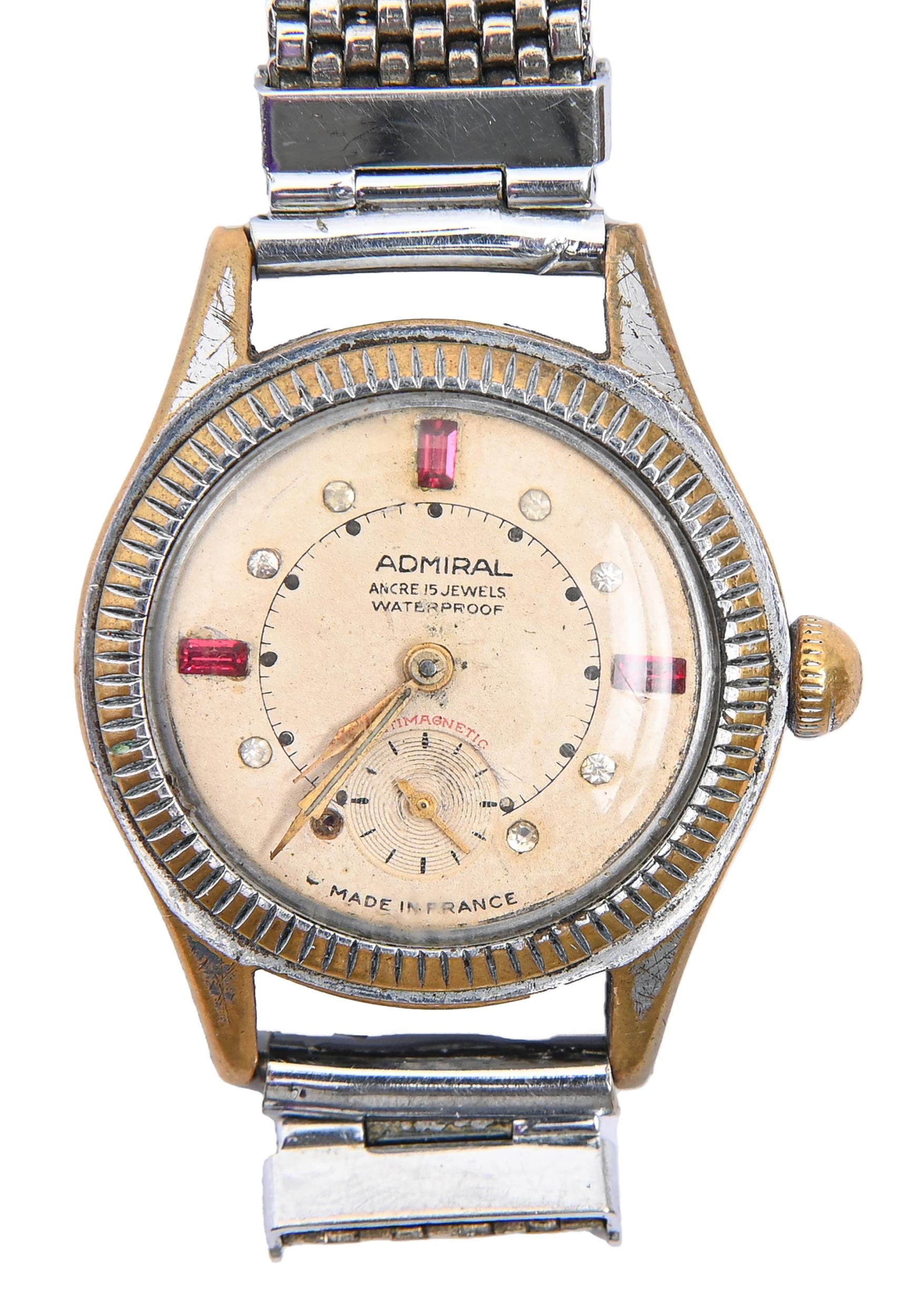 An Admiral stainless steel wristwatch, with jewelled dial, milled bezel, 30mm diam Working order, - Image 2 of 3