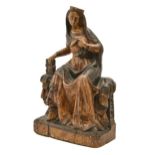 A polychrome wood figure of the Virgin Mary enthroned, probably French, 17th c, 44cm h Open