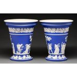A pair of Wedgwood jasper ware vases of exhibition quality, c1860, in dark blue jasper dip and