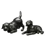 Two Austin Brod back decorated earthenware models of dogs, 1985, 28cm h and smaller