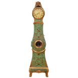 A Swedish rococo japanned longcase clock, Berg Stockholm, late 18th c, with convex painted dial,